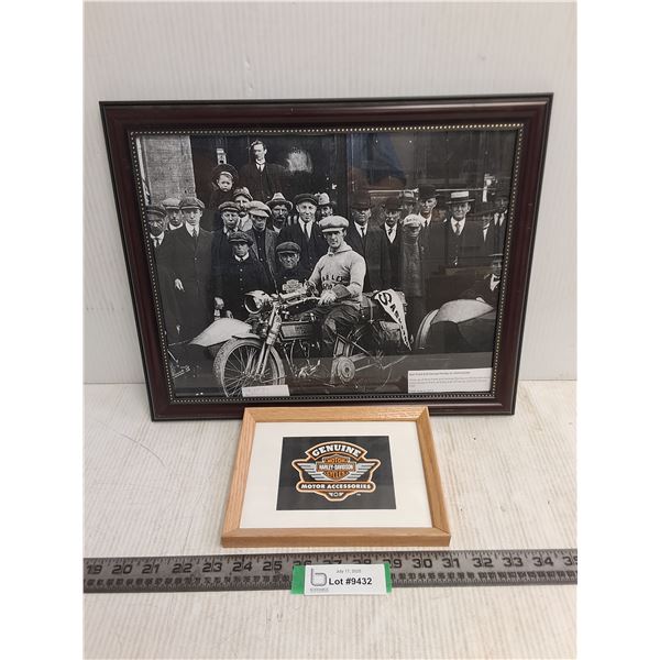 (2) Framed "Harley Davidson Themed" Wall Art - Largest 16" x 13"