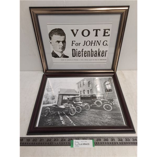 (2) Framed Vintage Prints (John Diefenbaker & Police Patrol) - Largest 16" x 13"