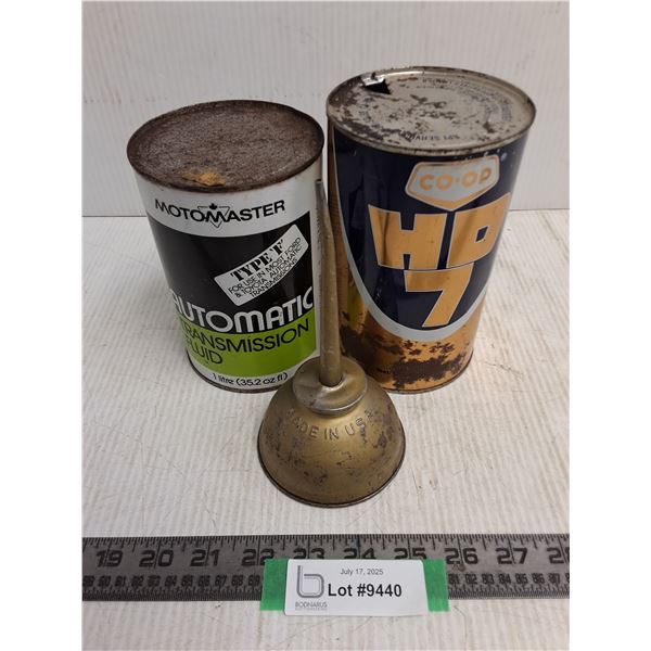 (3) Empty Oil Tin/Containers (Co-op & Motomaster)