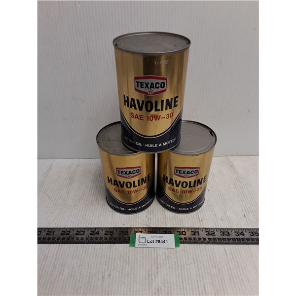 (3) Empty Texaco Havoline Oil Tins