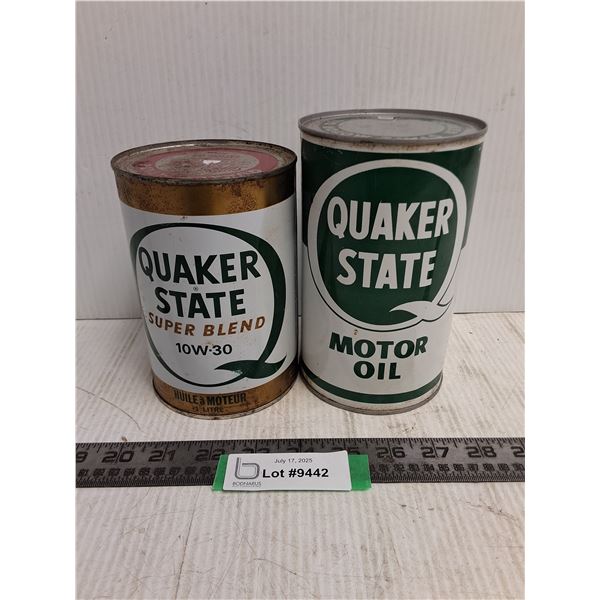 (2) Quaker State Motor Oil Tins - 1 Full, 1 Empty - Pickup Only