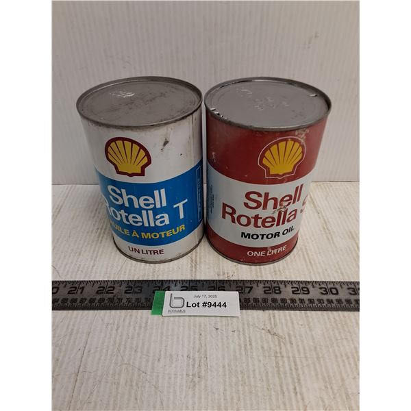(2) Empty Shell Motor Oil Tins