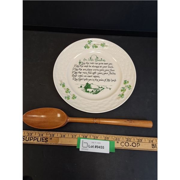 Irish Blessing Plate & Boil City Wooden Spoon