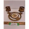 Image 1 : Brass Plated Trivet and (2) Brass Votive Holders