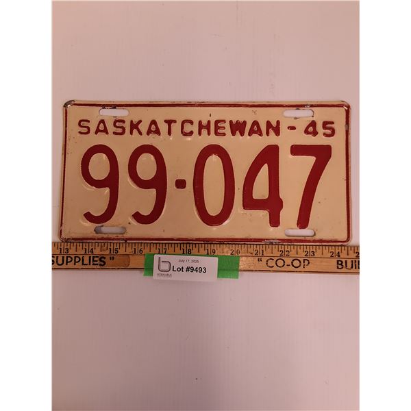 Saskatchewan License Plate - 1945
