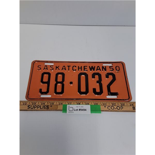 Saskatchewan License Plate - 1950