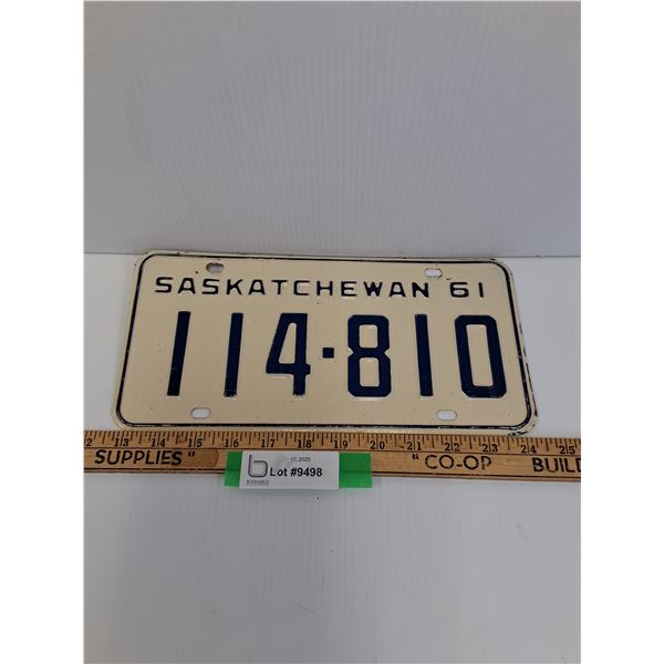 Saskatchewan License Plate - 1961