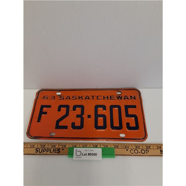 Saskatchewan License Plate - 1963