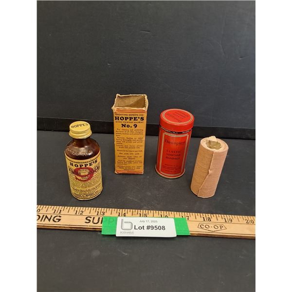 Elastoplast Vintage Bandage Tin & Hoppe's Nitro Powder Solvent w/Box - CANNOT SHIP