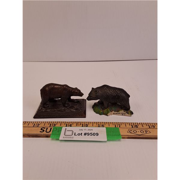(2) Bear Figurines: Mc Murray's Fredericton Paper Weight & Burns Lake, BC Figurine