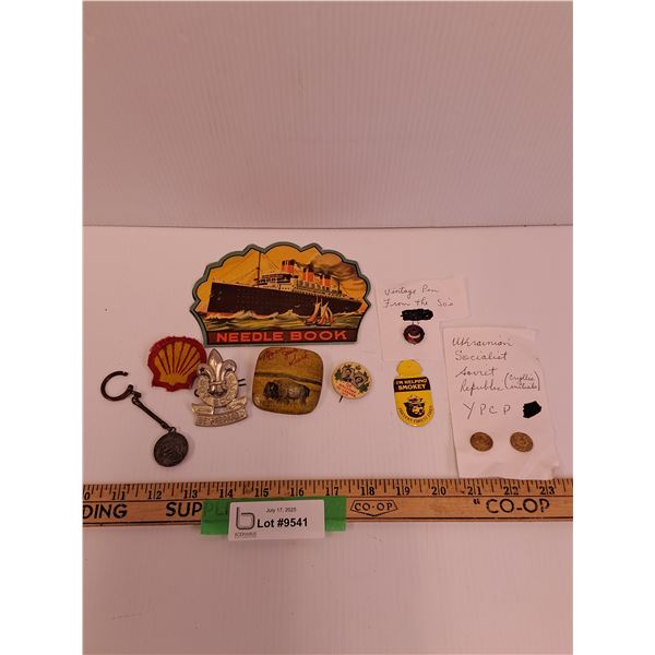 (10) Vintage Collector Pins & Patches: Shell, Moose Jaw, Boy Scouts, Ukrainian, Misc