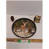 Image 1 : Vintage Traveling Clock - Works, Hand Crafted Pig "Patagonia" Stamp, Deer Metal Collector Plate
