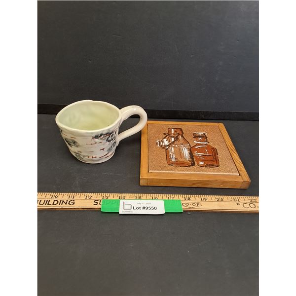 Vintage Ceramic Trivet & Studio Pottery "Kiln Kandy" Mug