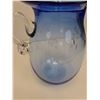 Image 2 : Studio Blue Art Glass Pitcher, Signed by Artist- 7.5" Tall