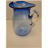 Image 4 : Studio Blue Art Glass Pitcher, Signed by Artist- 7.5" Tall