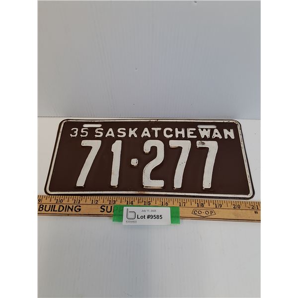 Saskatchewan License Plate - 1935
