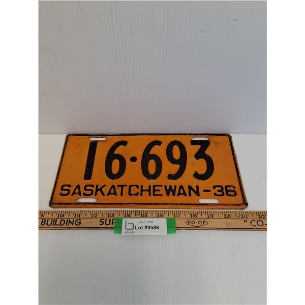 Saskatchewan License Plate - 1936