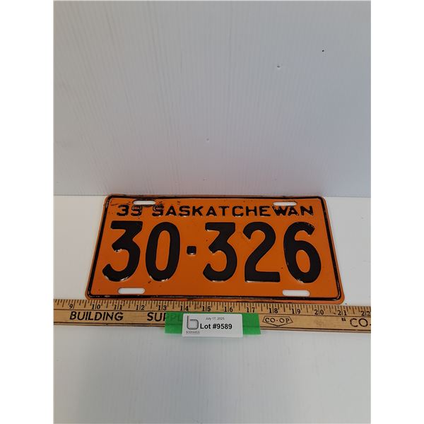 Saskatchewan License Plate - 1939