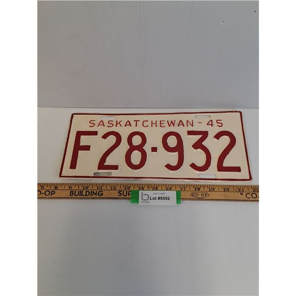 Saskatchewan License Plate - 1945 Farm Plate