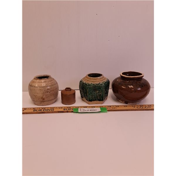(4) Pottery Potpourri Artisan Pots - Assorted Sizes