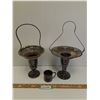 Image 1 : (2) Silver Plated Bride's Basket Vases & Engraved "Baby" Silver Plated Cup