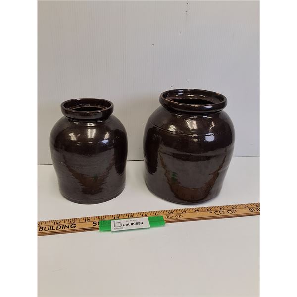 (2) Artisan Pottery Storage Canisters - 8" x 7" Tall