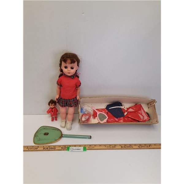 Vintage Dolls w/Clothing Accessories & Vintage Make-up Vanity Mirror