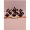 Image 1 : Asian Inspired Pottery Miniature Tea Set(Somem Wear): Tea Pot, (6) Tea Cups, Sugar & Creamer Set