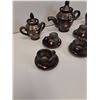 Image 2 : Asian Inspired Pottery Miniature Tea Set(Somem Wear): Tea Pot, (6) Tea Cups, Sugar & Creamer Set