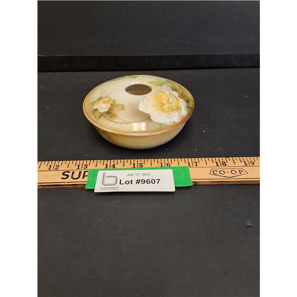 Vintage White Rose Theme Ceramic Potpourri Holder - Made in Germany - 5" x 2"