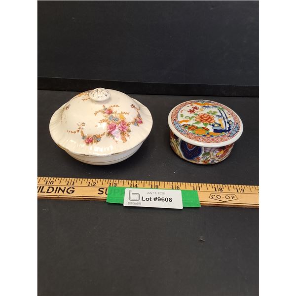 (2) Vintage Ceramic Trinket Vanity Dishes w/Lids - Assorted Sizes