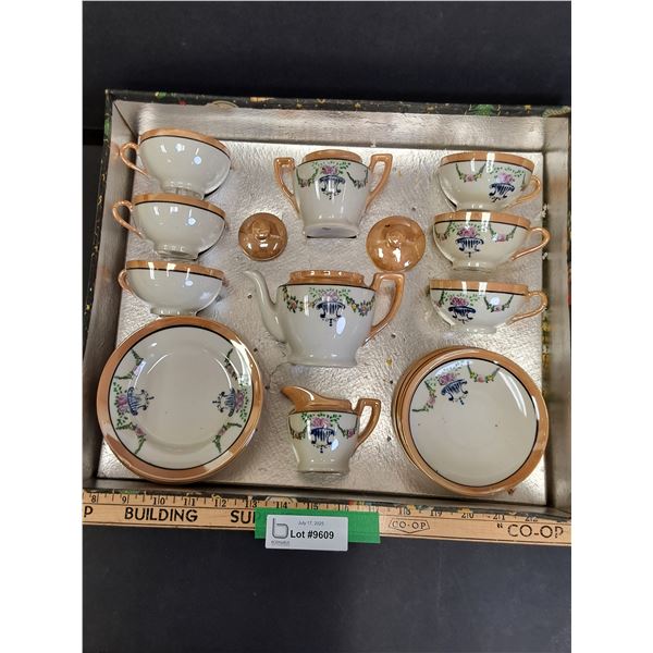 Asian Themed Ceramic Miniature Tea Set in Box - Made in Japan