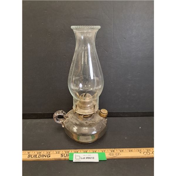 Antique White Star Oil Finger Lamp w/Hurricane - 13" Tall