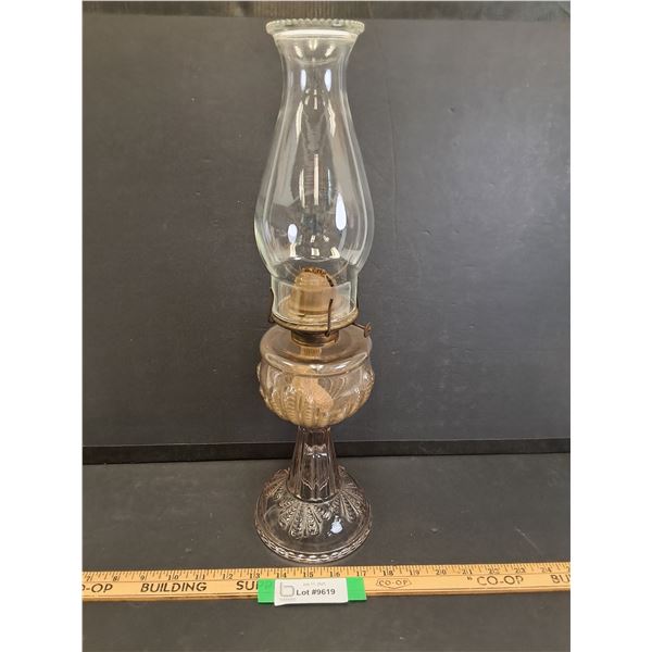 Antique Turkey Foot Pattern Glass Oil/Kerosene Lamp w/ Hurricane - 18.5" Tall
