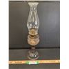 Image 1 : Antique Turkey Foot Pattern Glass Oil/Kerosene Lamp w/ Hurricane - 18.5" Tall