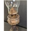 Image 2 : Antique Turkey Foot Pattern Glass Oil/Kerosene Lamp w/ Hurricane - 18.5" Tall