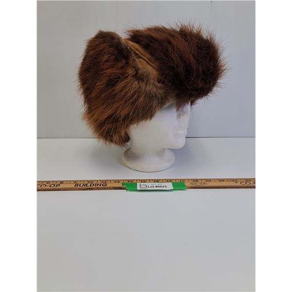 Handmade Beaver Fur & Leather  Hat w/Ear Flaps - Fits Size Large-XL Approx - From Robertson's Genera