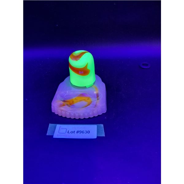 Vintage Uranium Slag Glass Ashtray Set - 5" x 4"