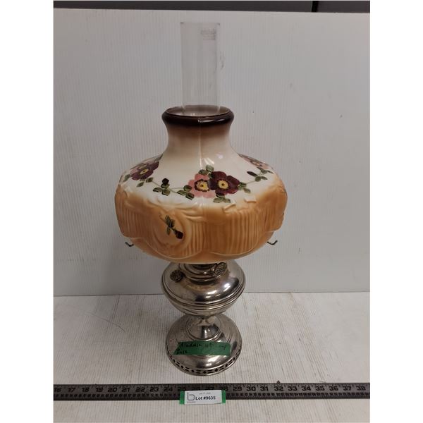 Antique Aladdin Oil Lamp with Hand-painted Ceramic Shade - 23" Tall x 11" Dia - PICK UP ONLY