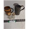Image 1 : Ceramic Beer Stein, Vintage Metal Pitcher & Glass Spice Shakers