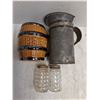 Image 2 : Ceramic Beer Stein, Vintage Metal Pitcher & Glass Spice Shakers