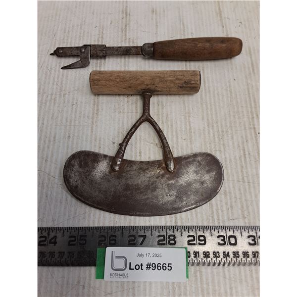 (2) Antique Tools (Meat Cleaver & Can Opener)