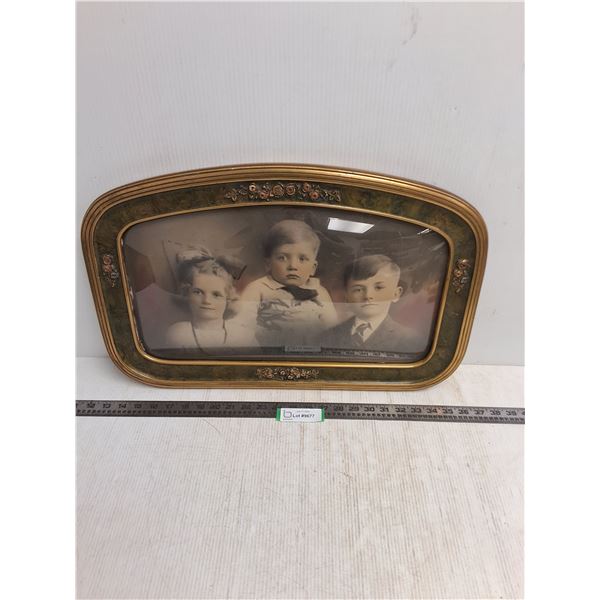 Antique Framed Convex Glass Wall Picture - 23" x 15"