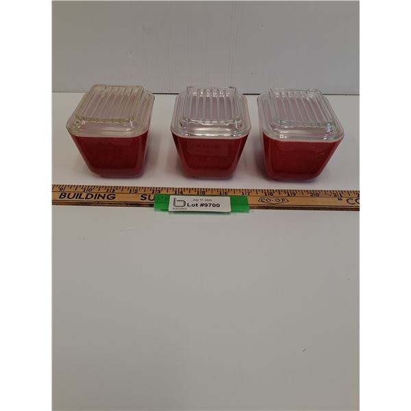 (3) PYREX Red Refrigerator Dishes w/Lids - 1.5 Cups