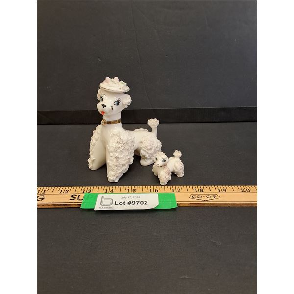 Vintage Spaghetti Porcelain Poodles - 4.5" & 1.5" Tall - Made in Japan - Small Poodle Has Ship on He