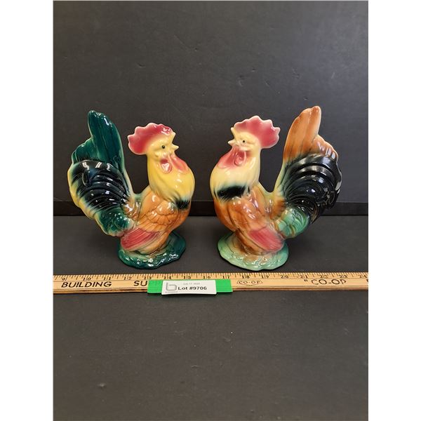(2) Royal Copely Chicken Figurines - Ceramic - 8" x 6" Each