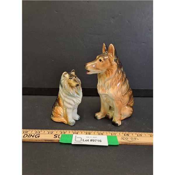 (2) Collie Dog Figurines - 7" & 5" Tall