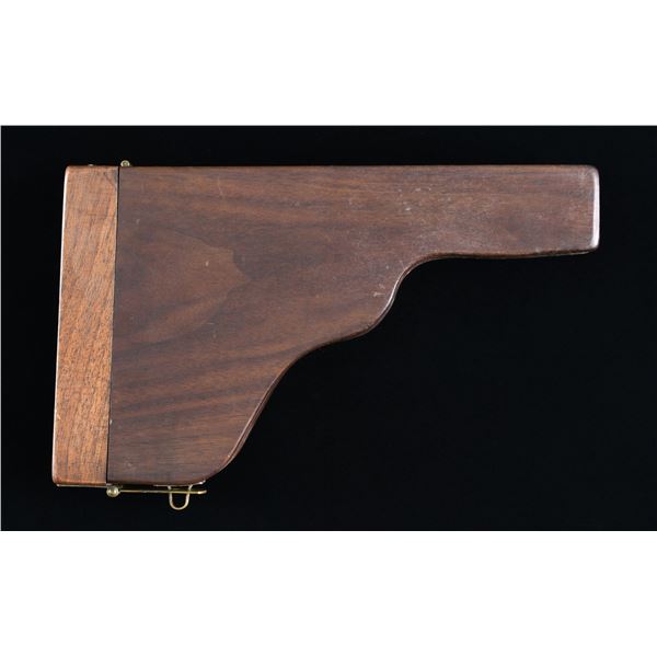 WOOD LUGER CASE WITH INTRIGUING PLAQUE.