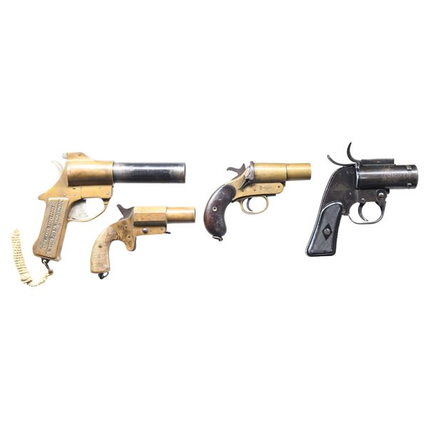 GROUP OF 4 VINTAGE AND ANTIQUE FLARE GUNS.