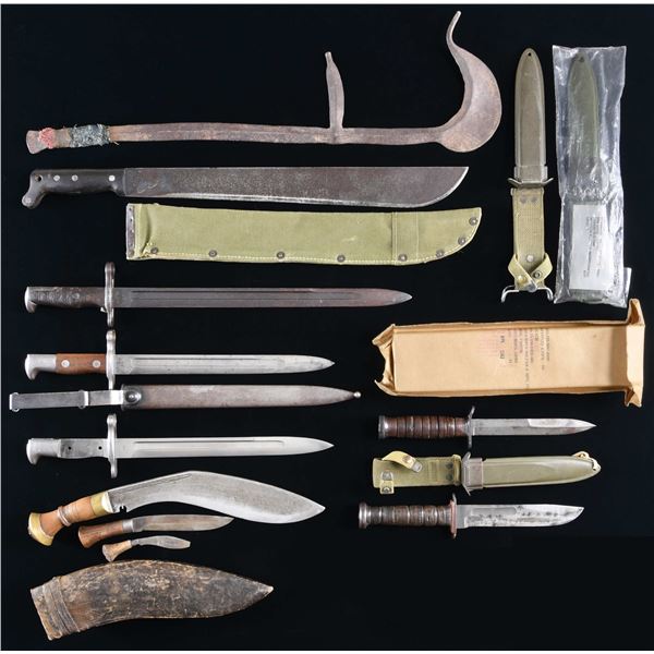 LOT OF ASSORTED U.S. & FOREIGN BAYONETS, KNIVES, &